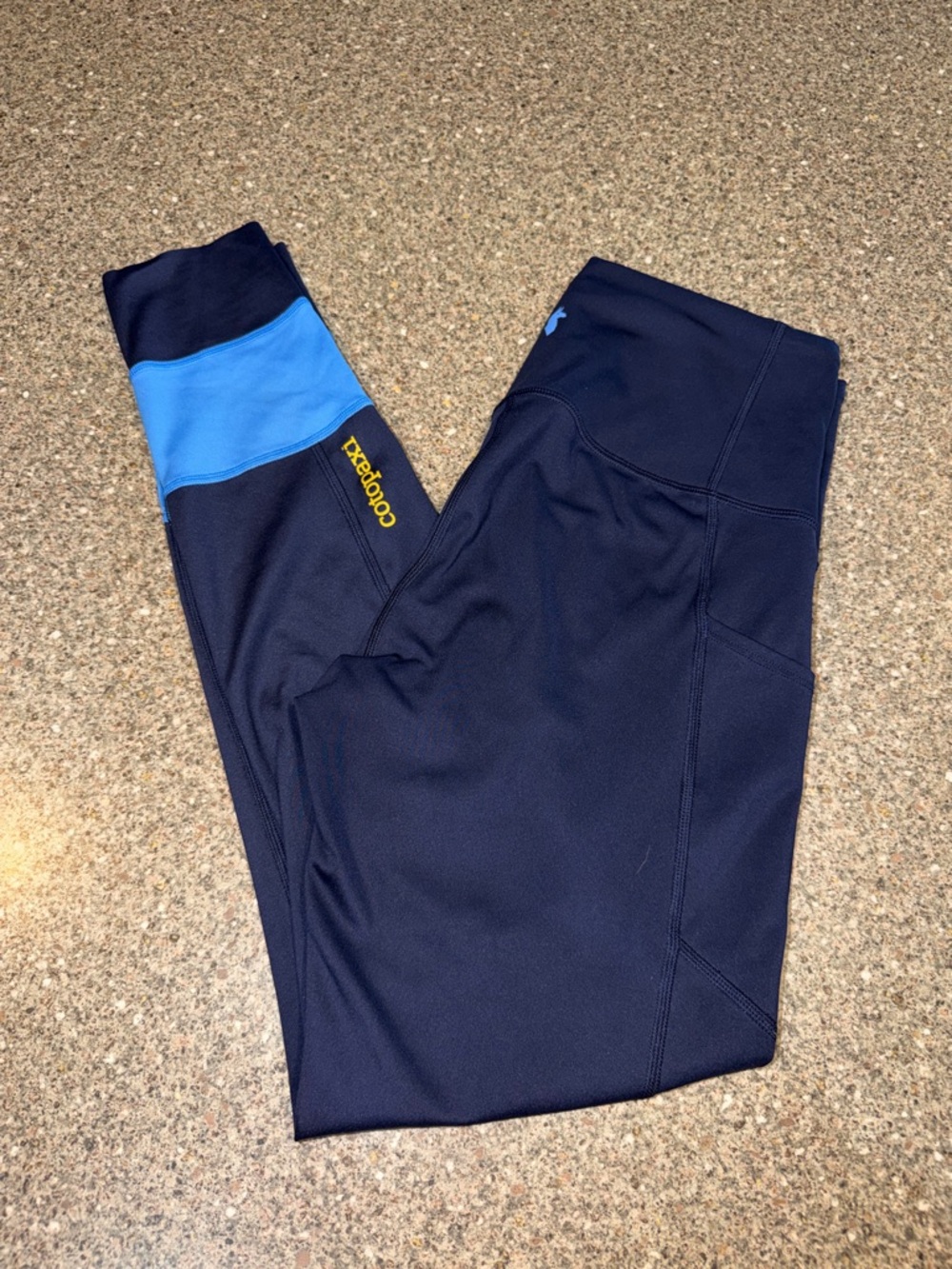 cotopaxi Navy Leggings with Light Blue Ankle Panel